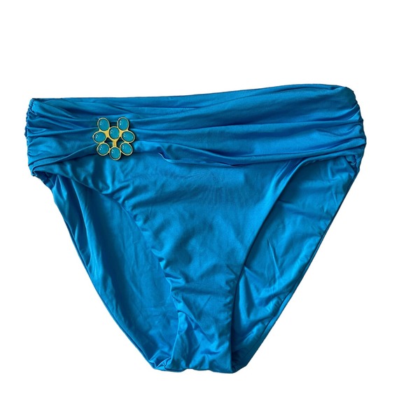 Trina Turk Monaco Sash High Waist Bikini Bottom Stretch Pull-On Style Blue SZ 6 - Picture 2 of 7